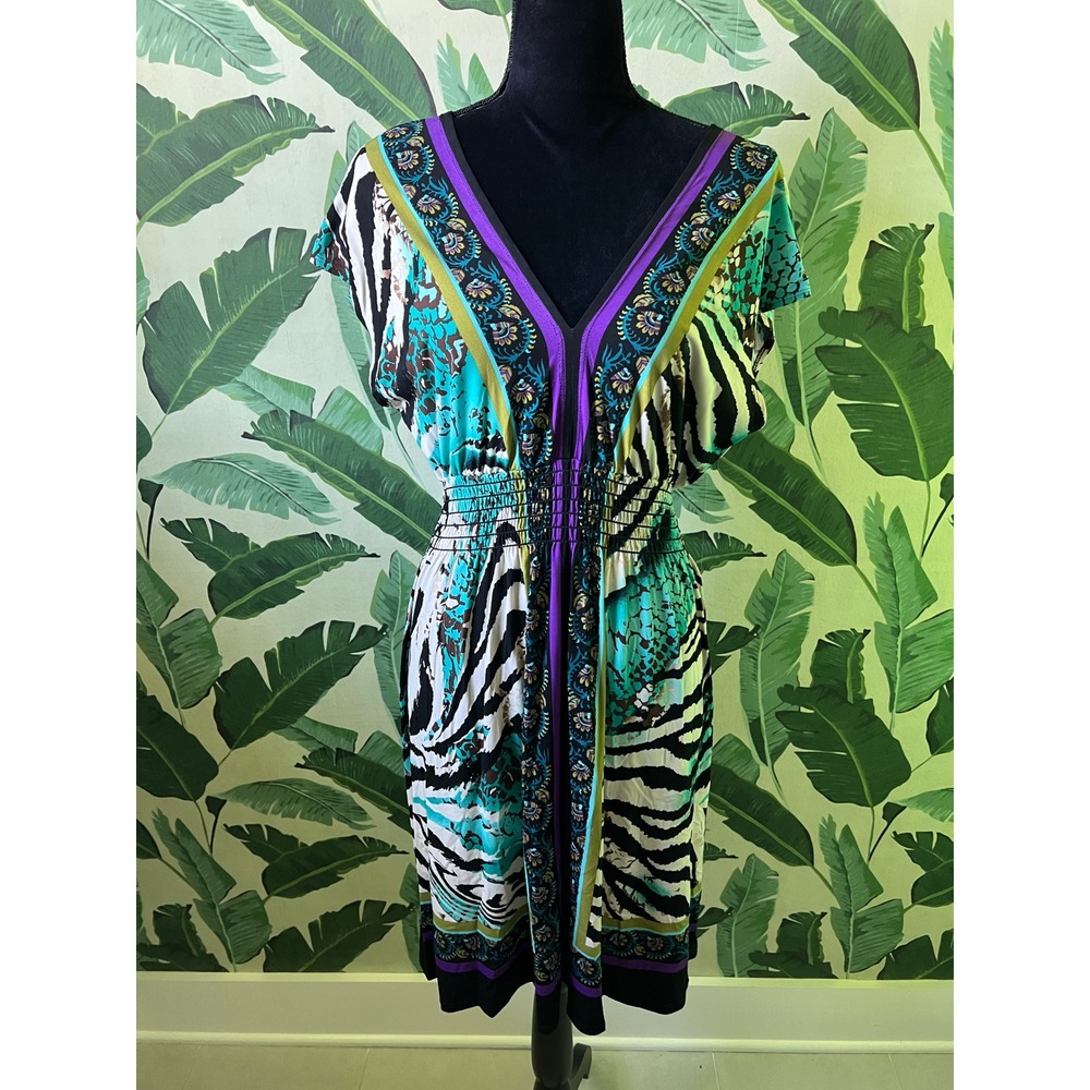 Bisou Bisou Michele Bohbot Animal Print Y2K 90s Dress Women 10 Multicolor